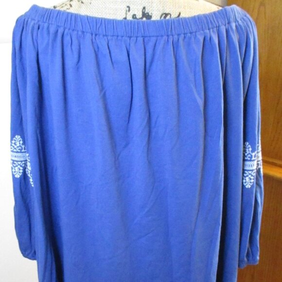 Chaps Denim Off the Shoulder Blouse, Embroidery, 3/4 Sleeves, Blue, Boho,Size 1X - Picture 7 of 11